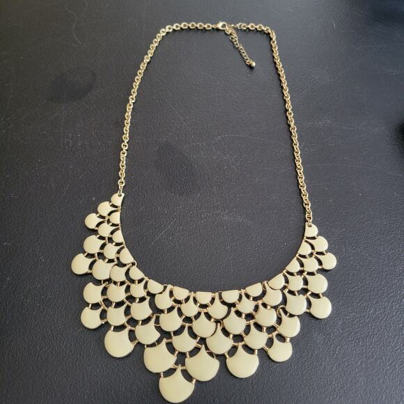 Ivory Cream Color Enamel Bib Collar Necklace Gold Statement Fashion Jewelry - Picture 5 of 9